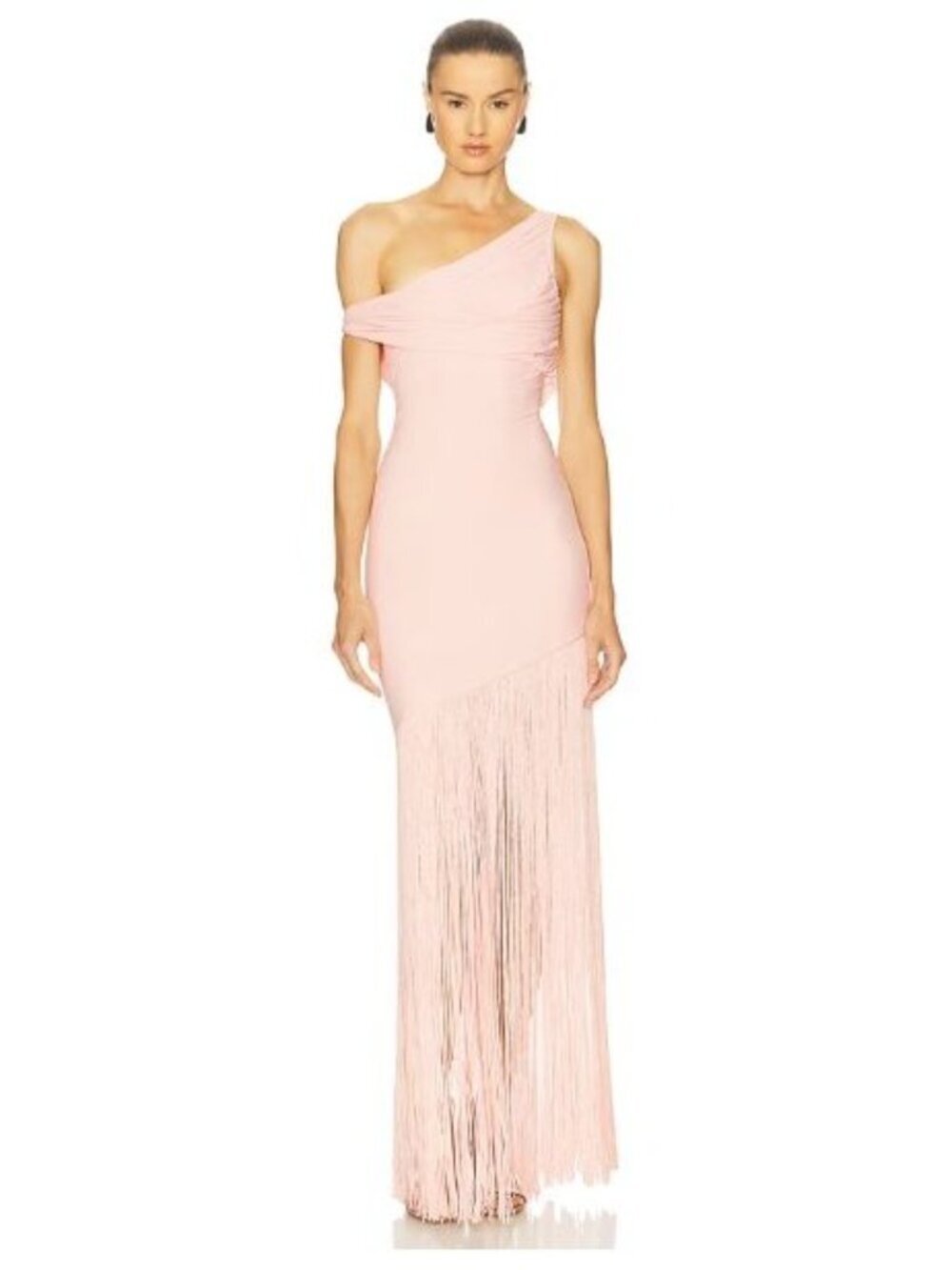 New Deme by Gabriella Praia Pink Fringe Off Shoulder Maxi Dress Jersey Small